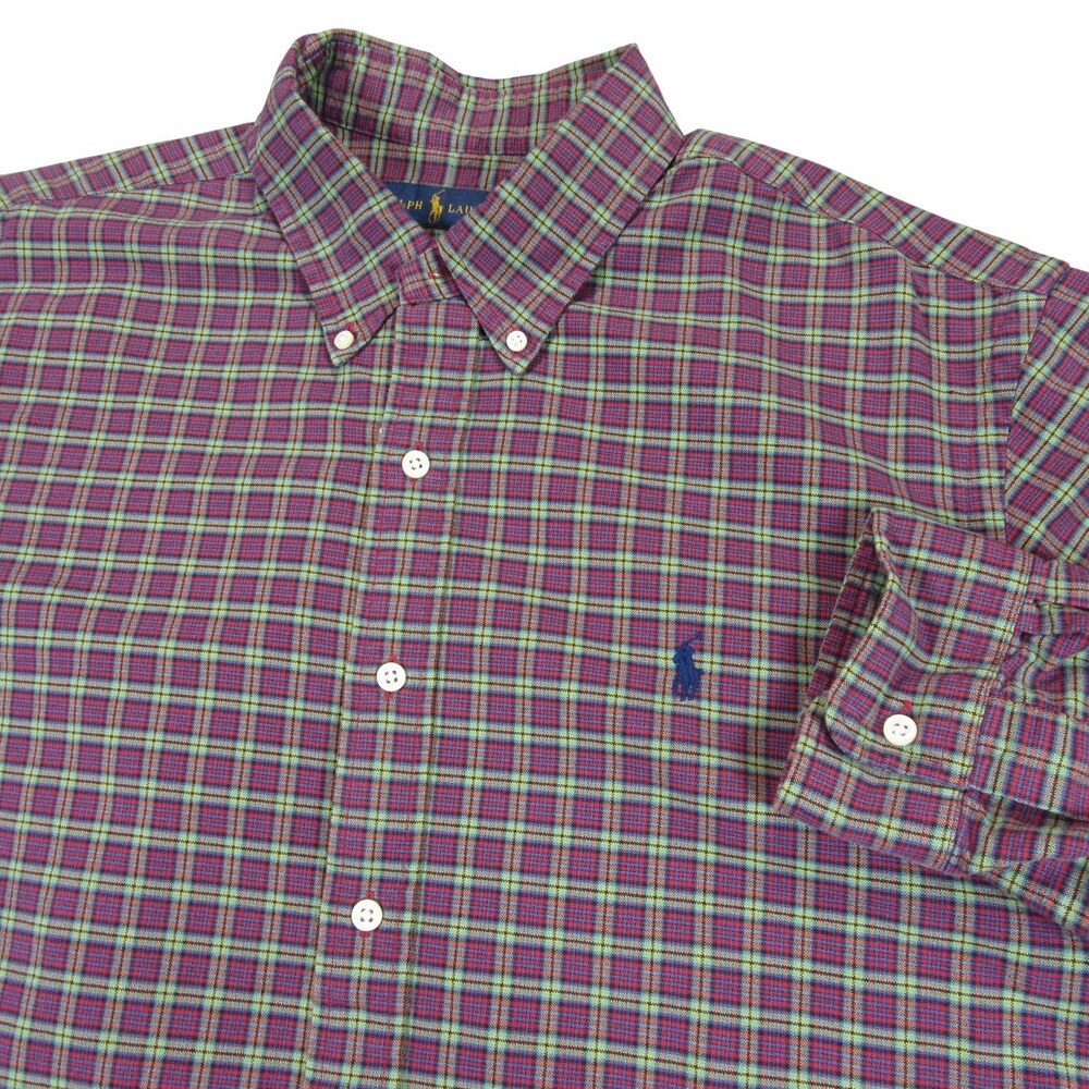 Polo Ralph Lauren Mens Button Down Shirt XL Multicolored Plaid Oxford Cotton